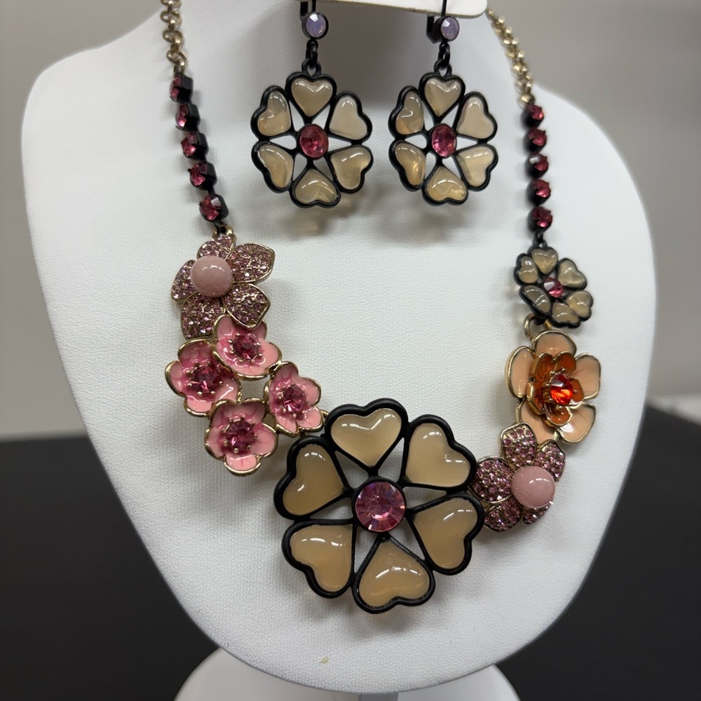 Betsey Johnson Floral Statement Necklace & Earrings Set